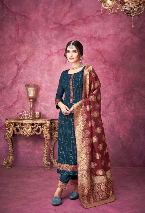 Purssian Blue Color Three Piece